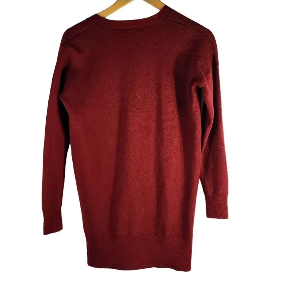 J. Crew 100% Merino Wool Maroon Red Cardigan Sweater